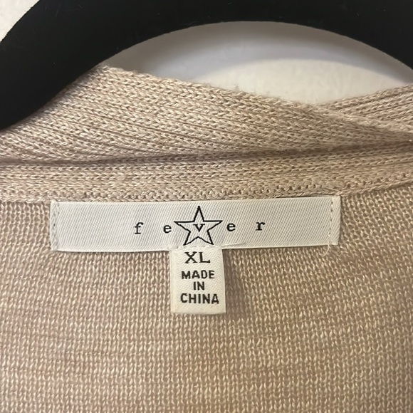 Fever Oatmeal Long Open Cardigan with Sheer Cream Pleated Insert Medium - Picture 3 of 4